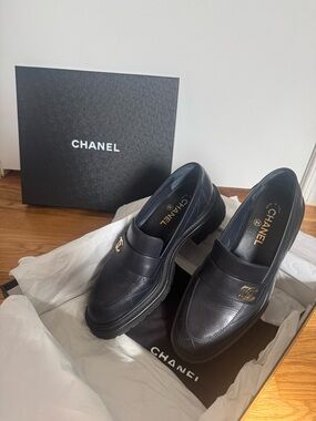 Chanel 23A Navy Blue Loafers Moccasin